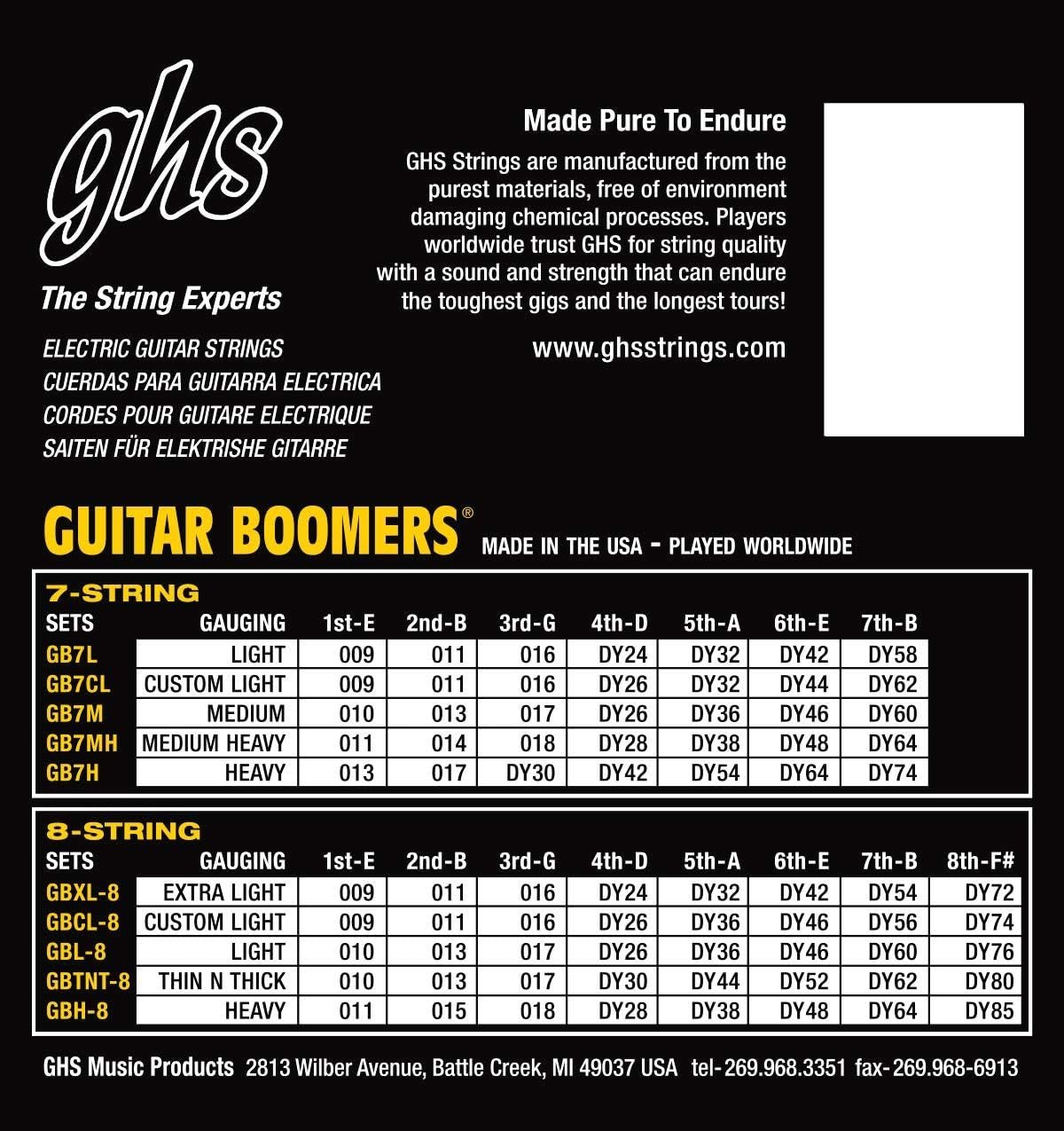 GHS Boomer 7-String Custom Light Electric Guitar Set (9-62) - MODEL GB7CL