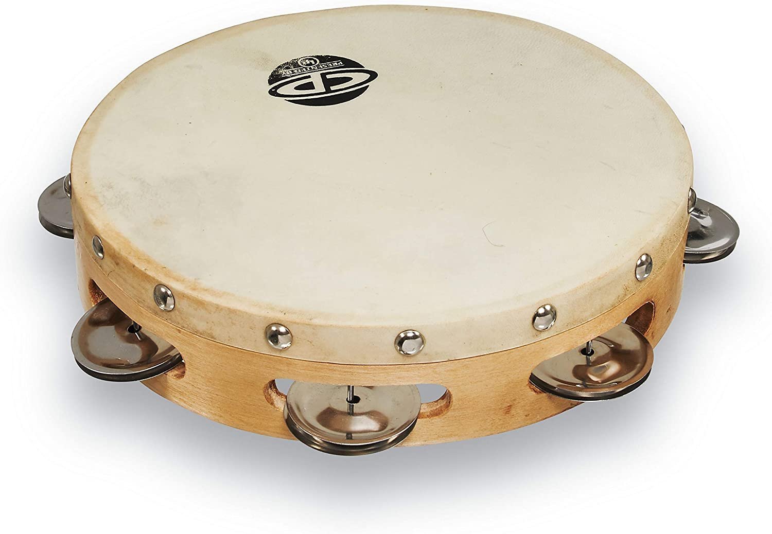 CP378 8" Wood Tambourine, Headed, Single Row Jingles
