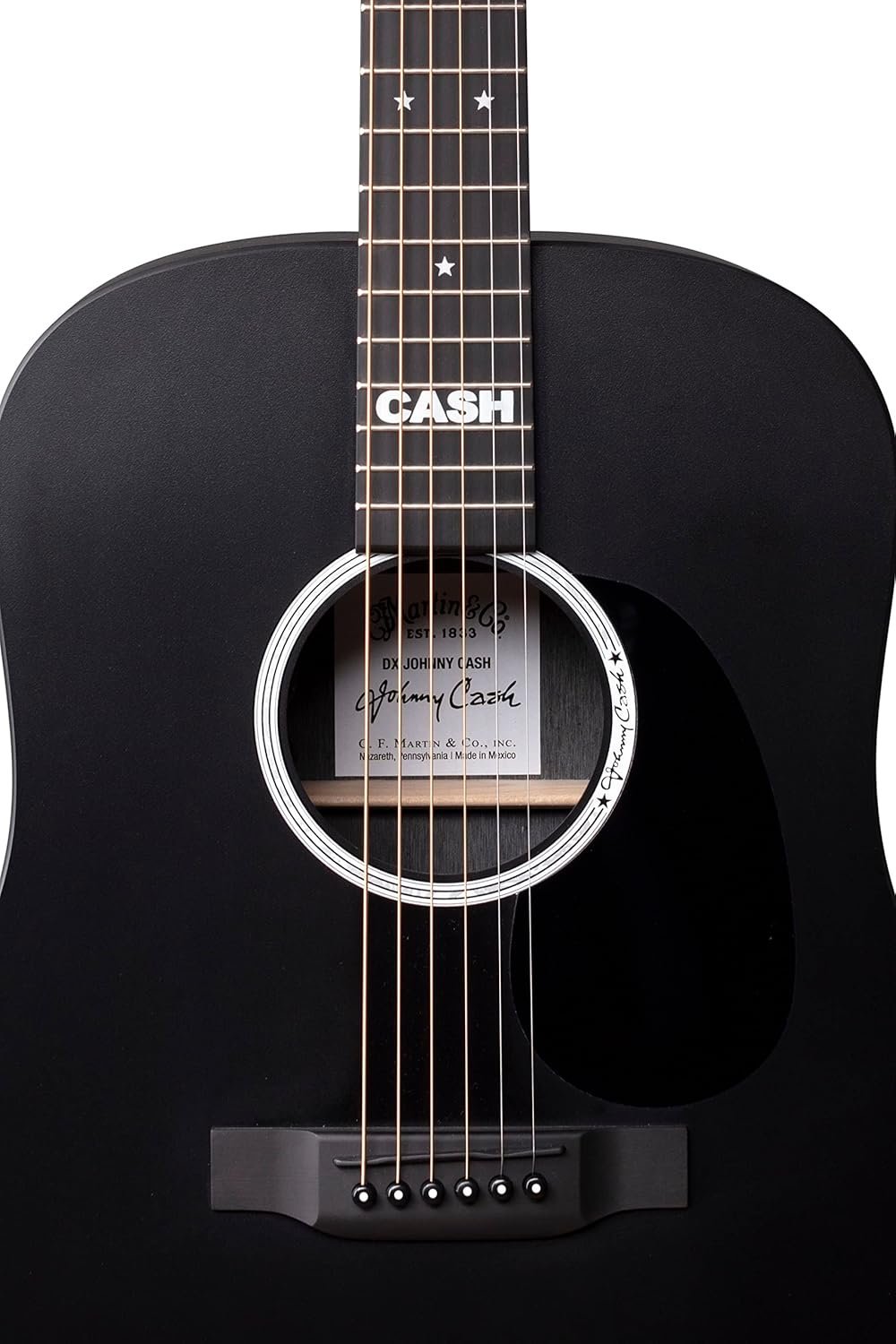 Martin Guitars DX Johnny Cash Signature Edition Acoustic-Electric Guitar with Gig Bag, HPL Construction, Modified D-14 Fret, Performing Artist Neck Jett Black