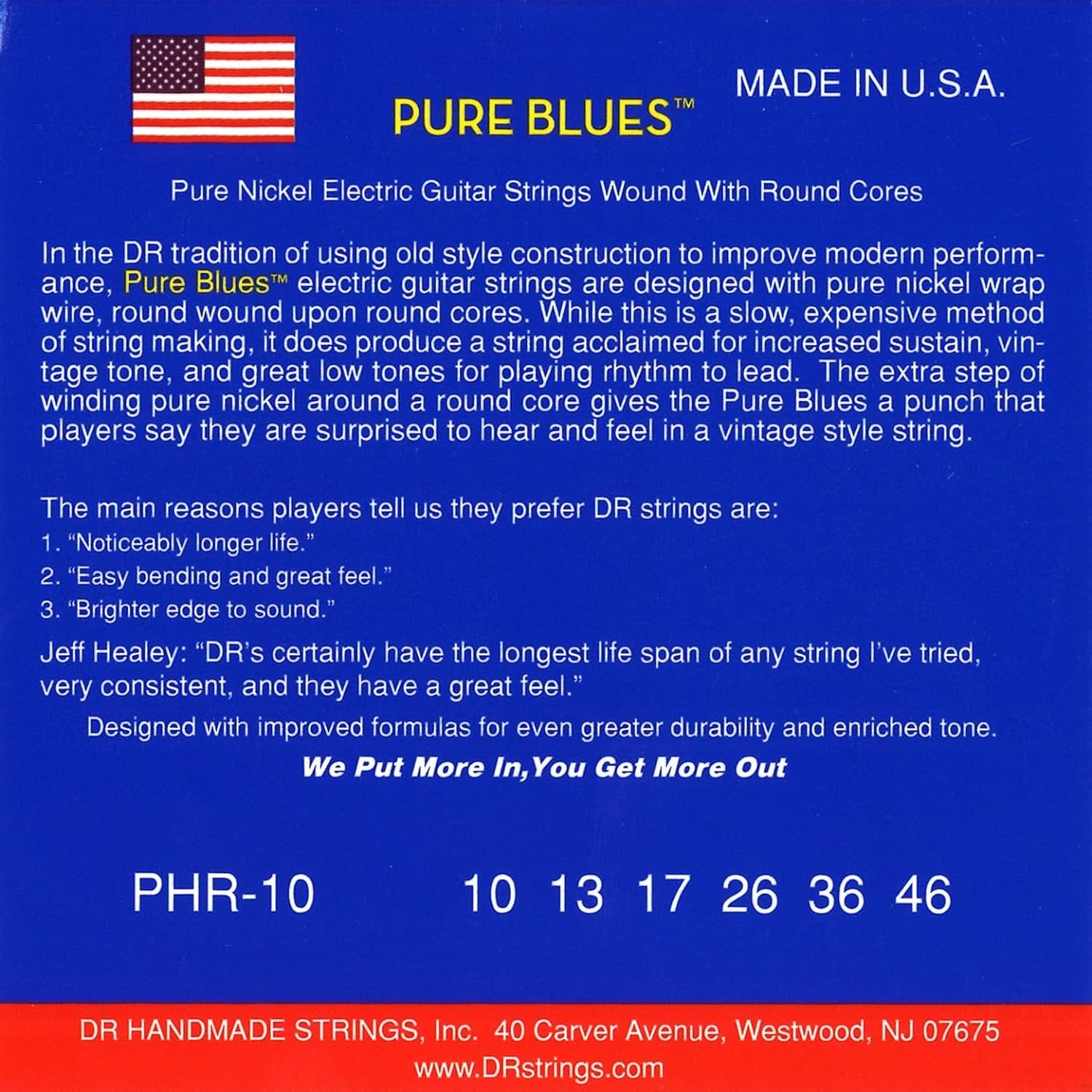 DR Strings Pure Blues Nickel Wound Vintage Style Electric Guitar Strings — 10-46 Gauge