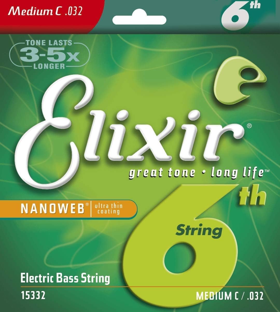 Elixir® Strings Nickel Plated Steel with NANOWEB® Coating, Custom Bass 6th String Single, Medium C (.032)