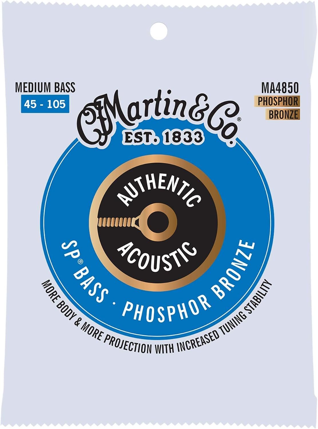 Martin Authentic Acoustic® SP® Bass Strings – Phosphor Bronze, Medium Gauge | Long-Lasting Tone, Corrosion Resistance & Tuning Stability | 4-String Acoustic Bass Set