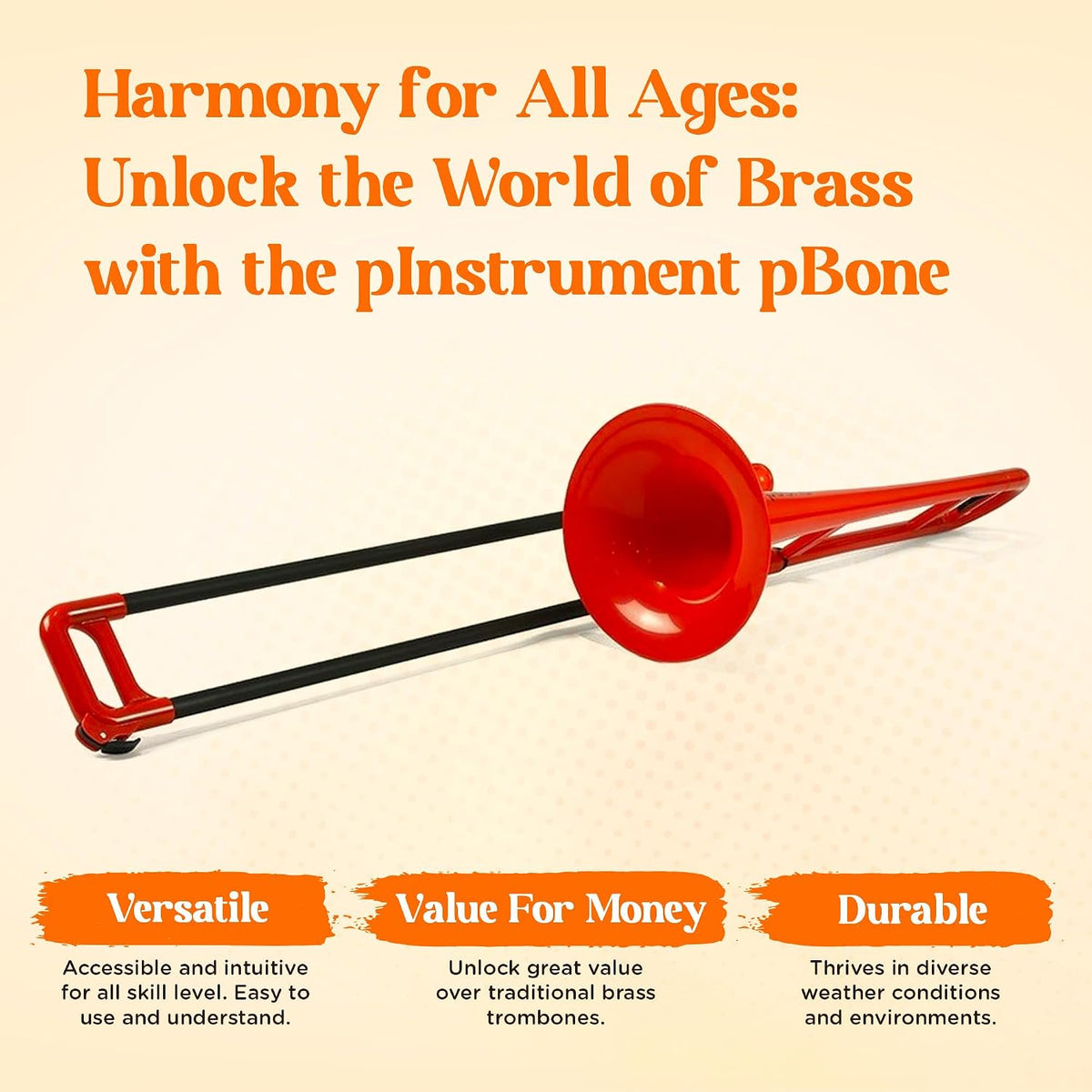 pBone Bb Plastic Trombone - Lightweight pInstruments Design with Ergonomic Grip - Carrying Bag - Authentic Bb Sound for Students & Beginners - Durable ABS - Red