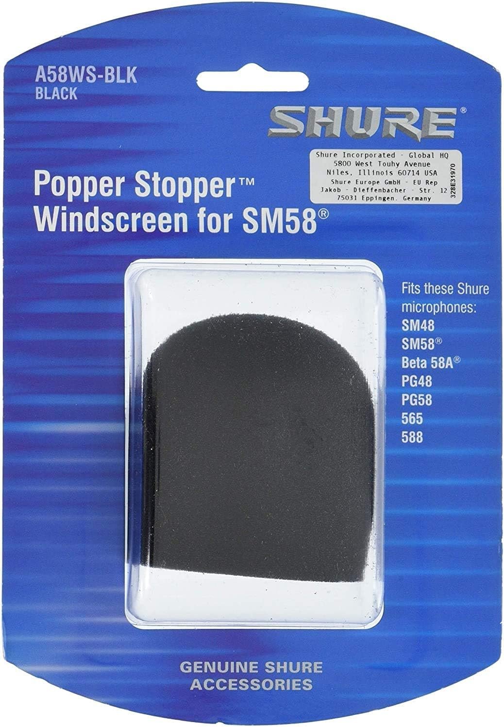 Shure A58WS-BLK Foam Windscreen for All Shure Ball Type Microphones, Black