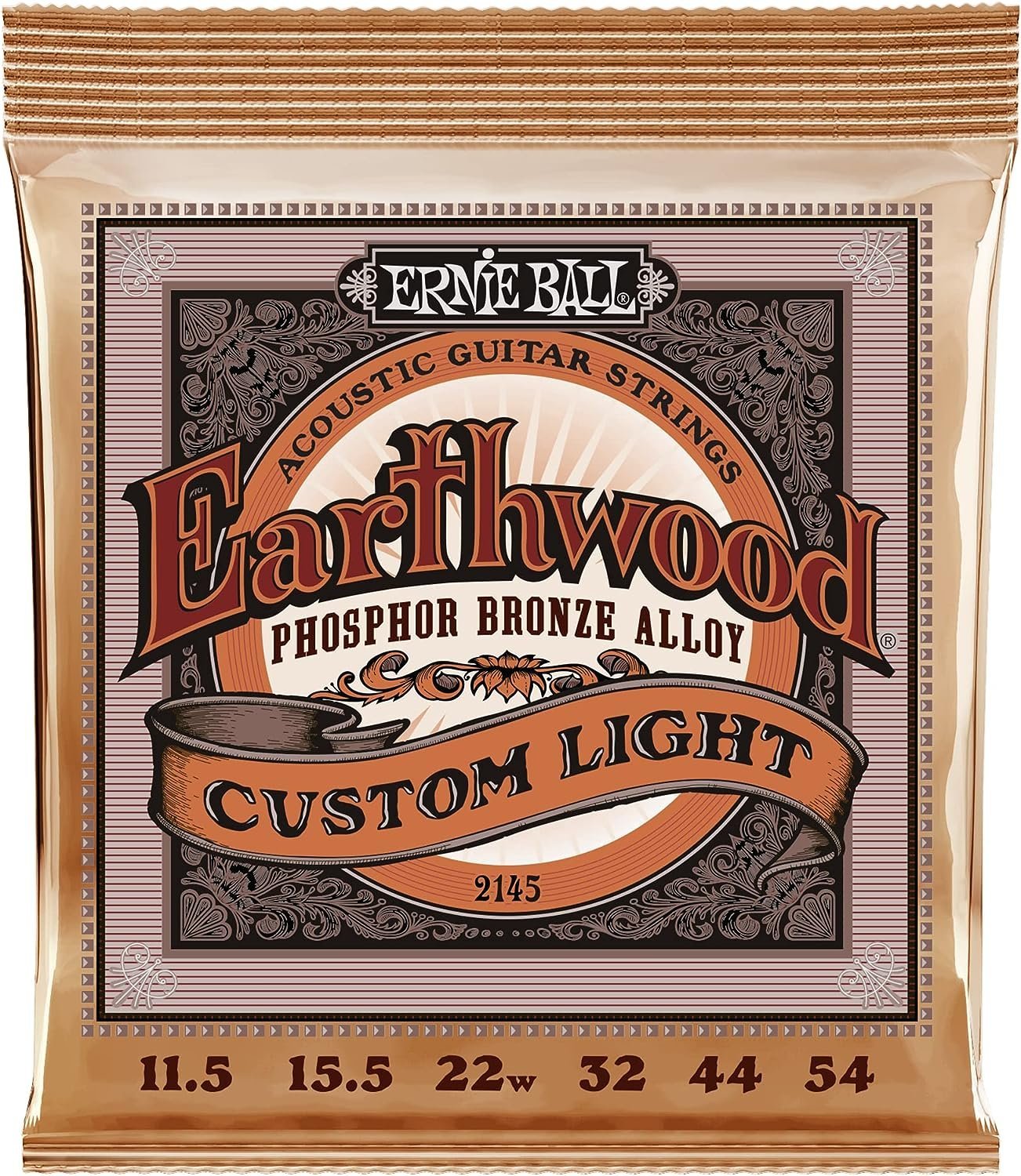 Ernie Ball Earthwood Custom Light Phosphor Bronze Acoustic Guitar Strings, 11.5-54 Gauge (P02145)