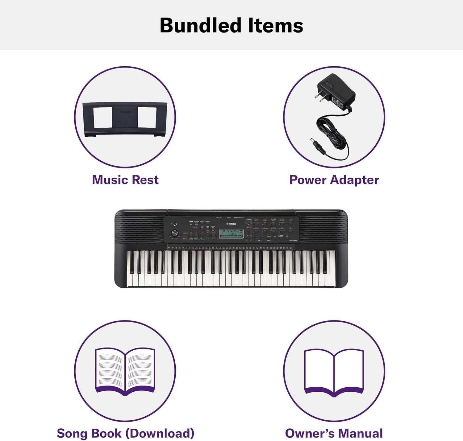 Yamaha PSR-E283 61 Key Portable Keyboard with Music Rest, Power Adapter
