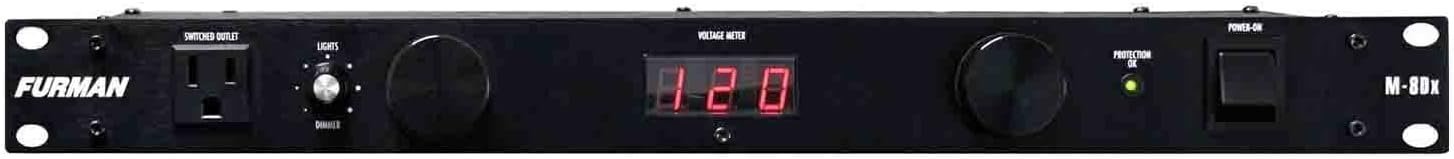 Furman M-8Dx Merit Series Power Conditioning, 15 Amp, 9 Outlets with Wall Wart Spacing, Pullout Lights, Digital Voltmeter