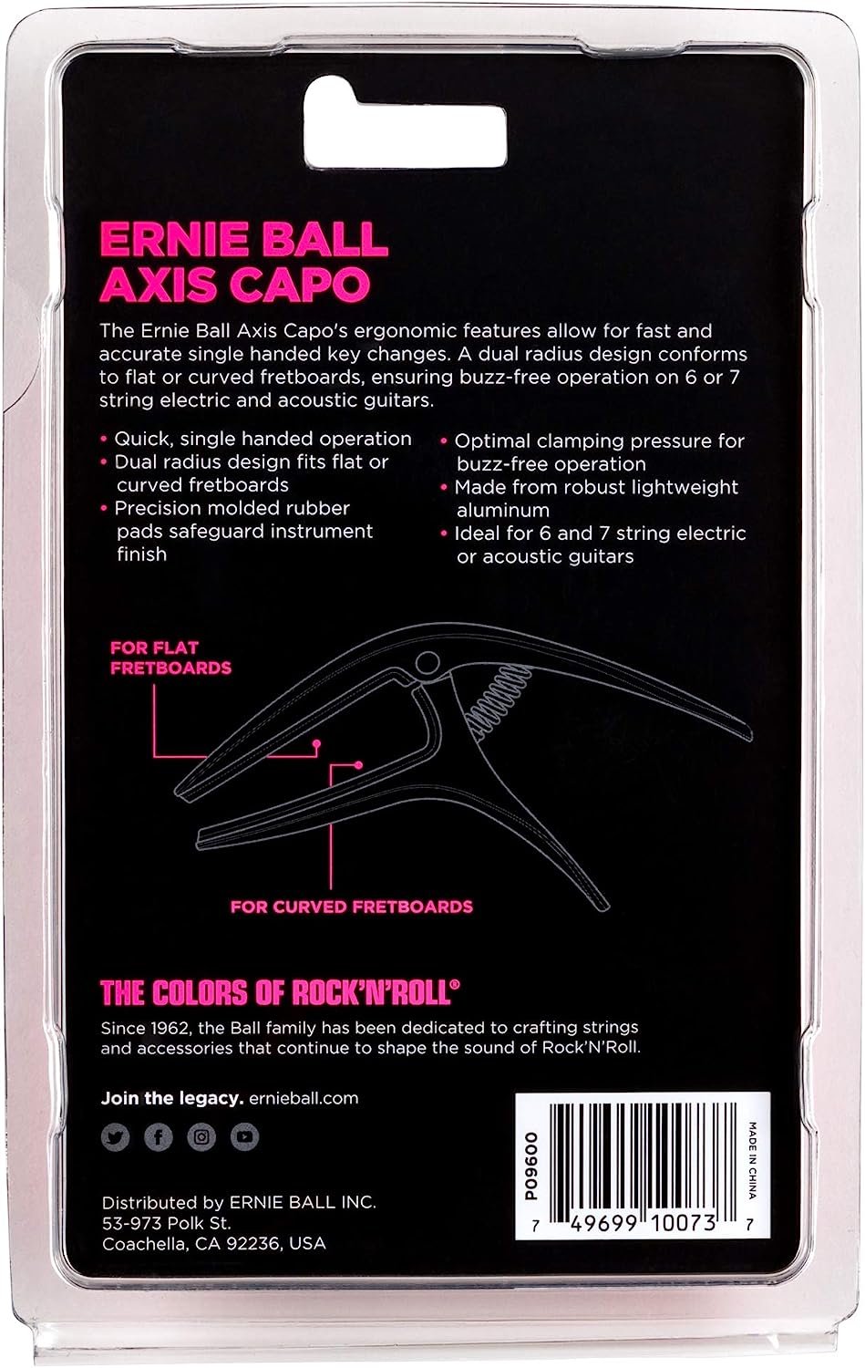 Ernie Ball Axis Dual Radius Capo, Black Satin (P09600)