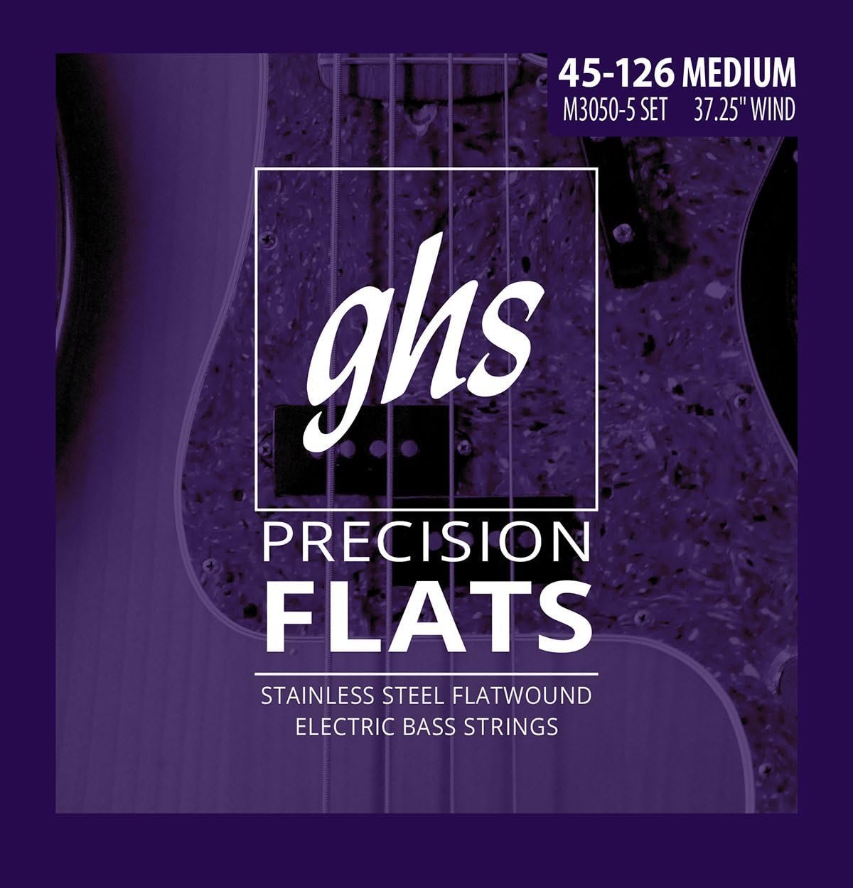 GHS Strings, 5-String Bass Precision Flats, Stainless Steel Flatwound, 37.25" Winding, Medium (45-126) (M3050-5)