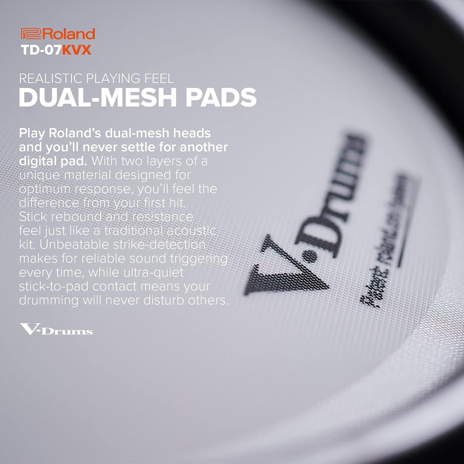 Roland TD-07KVX Electronic V-Drums Kit – with VH-10 Floating Hi-Hat and Best-Ever Cymbals – Bluetooth Audio & MIDI – 40 Free Melodics Lessons,Black