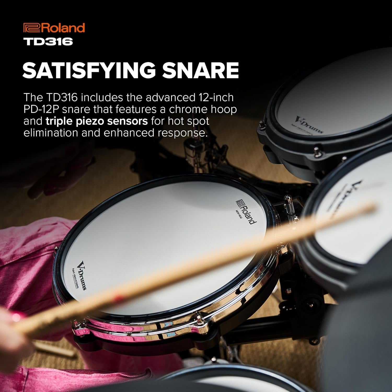 Roland TD316 V-Drums | Compact 3 Series Mid-Level V-Drum Kit | V31 Sound Module | Advanced Sound Technology | Upgraded Pads | Powerful Sensor Technology | Integrated Coach Mode | Expanded I/O Features