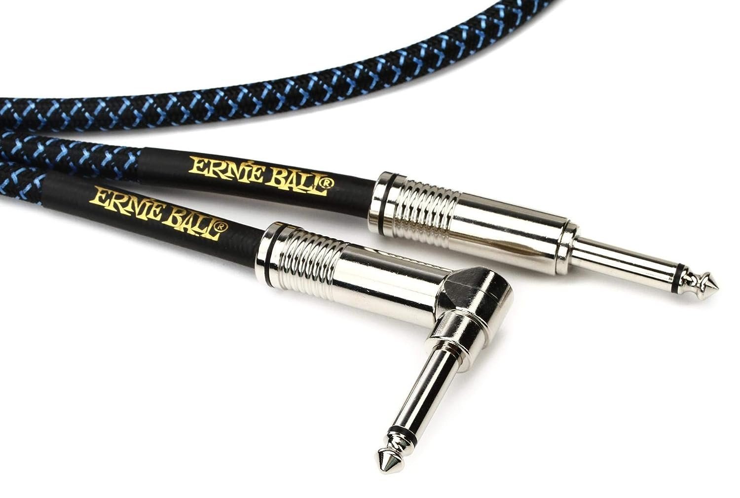 Ernie Ball Braided Instrument Cable, Straight/Angle, 25ft, Blue/Black (P06060)