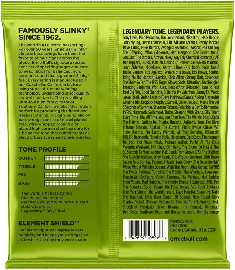 Ernie Ball Medium Scale Regular Slinky Nickel Wound Bass Guitar Strings, 45-105 Gauge (P02856)