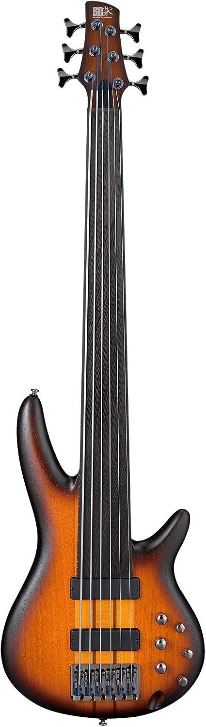 Ibanez SRF706 6-String Fretless Electric Bass Guitar Flat Brown Burst