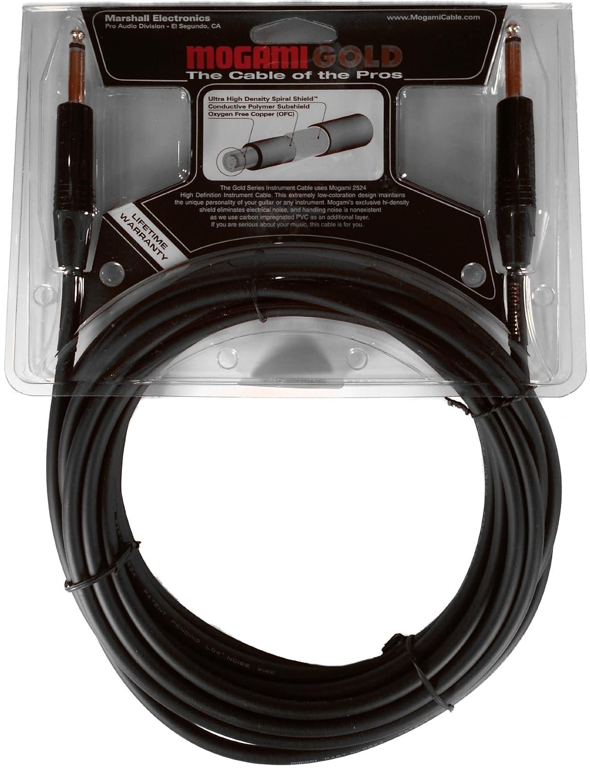 Mogami Gold INSTRUMENT-18 Guitar Instrument Cable, 1/4" TS Male Plugs, Gold Contacts, Straight Connectors, 18 Foot.