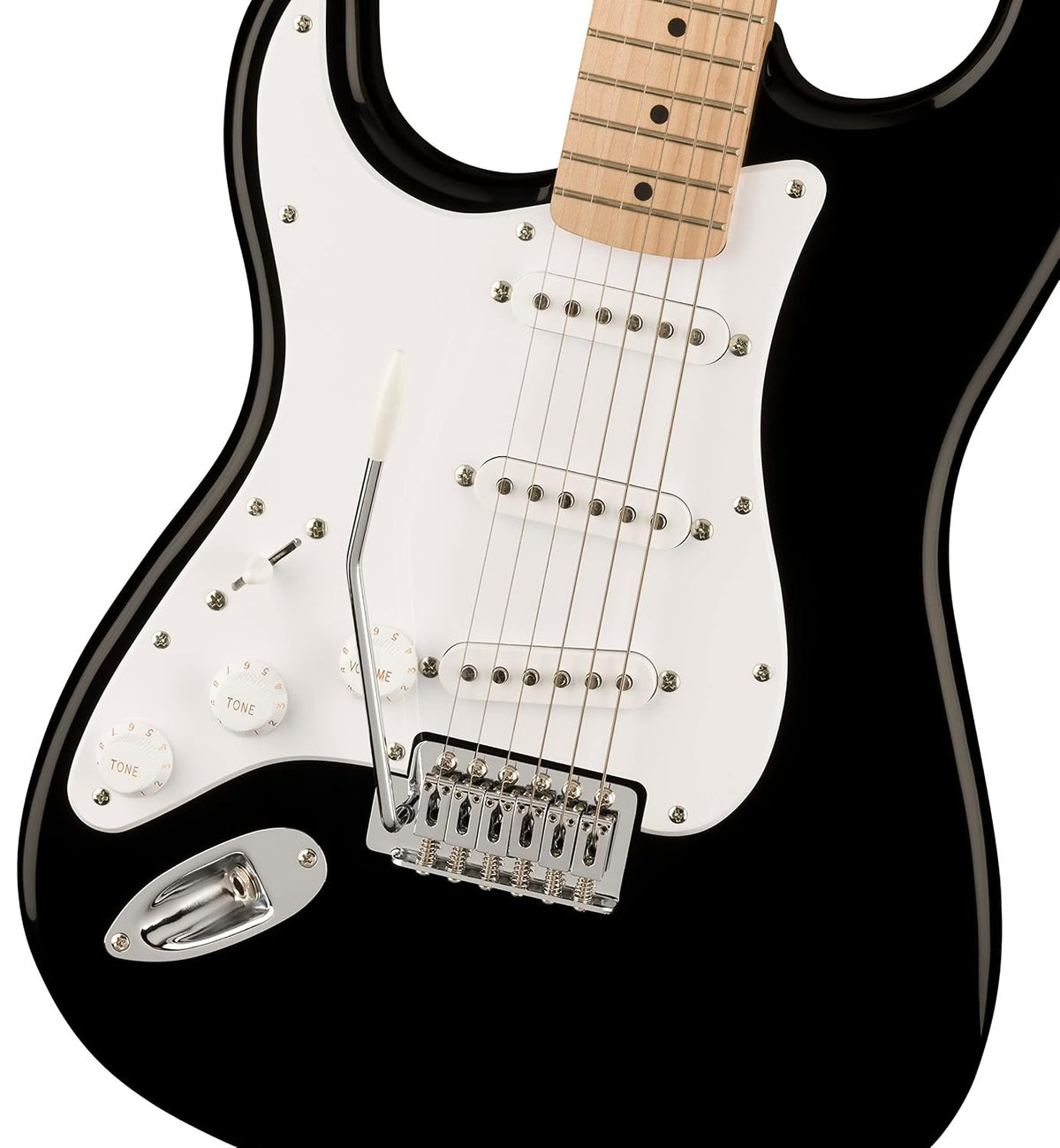 Squier Sonic Stratocaster Electric Guitar, with 2-Year Warranty, Black, Maple Fingerboard, White Pickguard, Left-Handed