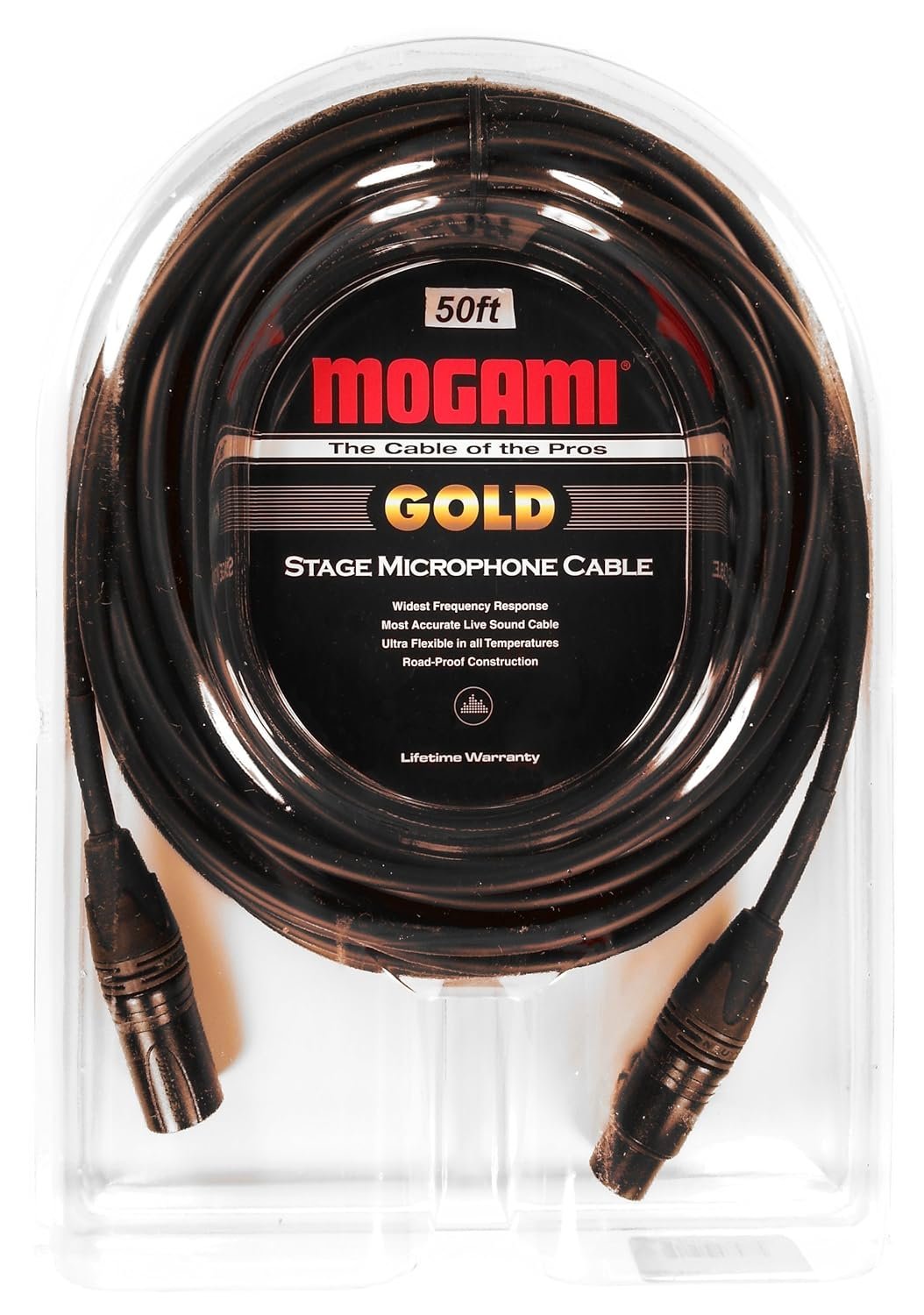 Mogami Gold STAGE-50 XLR Microphone Cable, XLR-Female to XLR-Male, 3-Pin, Gold Contacts, Straight Connectors, 50 Foot.