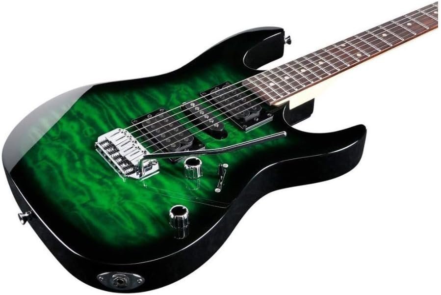 Ibanez 6 String Solid-Body Electric Guitar, Right, Transparent Green Burst (GRX70QATEB)