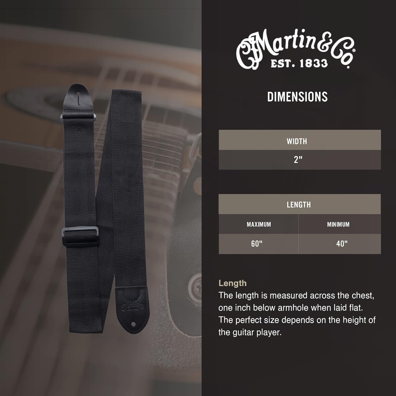 Martin Guitar Strap (18A0103),Black.