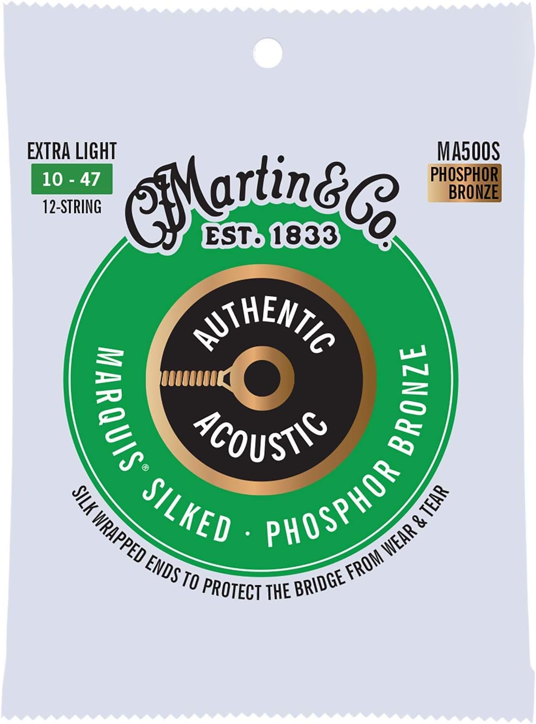 Martin Authentic Acoustic® Marquis® Silked Guitar Strings – Phosphor Bronze, Medium Gauge | Warm, Balanced Tone with Bridge Protection | Silk-Wrapped Ball Ends