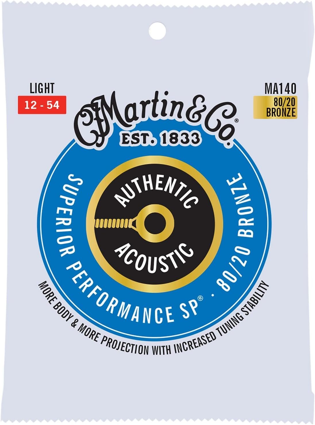 Martin Authentic Acoustic Guitar Strings, Superior Performance Light 12-54, 80/20 Bronze