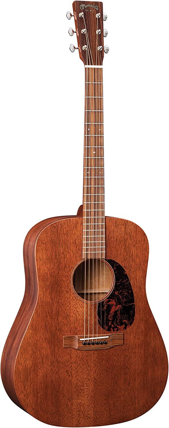 Martin Guitar D-15M with Gig Bag, Acoustic Guitar for the Working Musician, Mahogany Construction, Satin Finish, D-14 Fret, and Low Oval Neck Shape