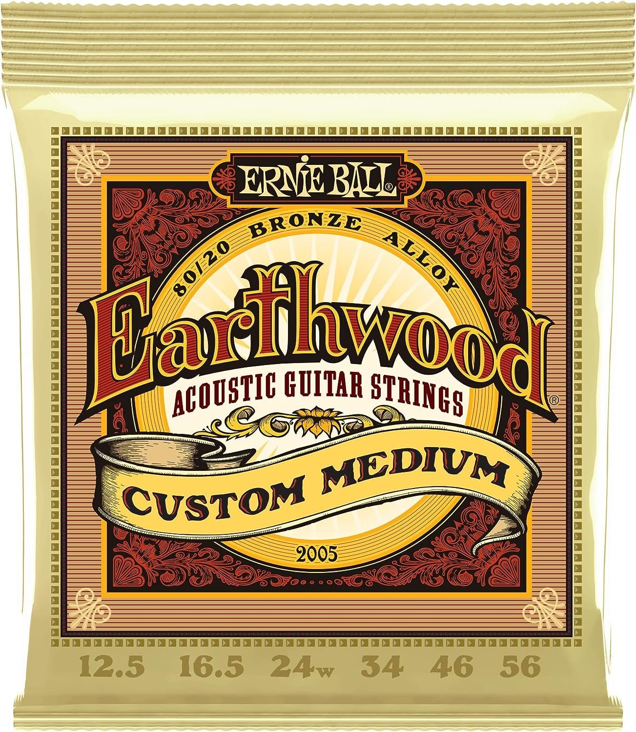 Ernie Ball Earthwood Custom Medium 80/20 Bronze Acoustic Guitar Strings, 12.5-56 Gauge (P02005)