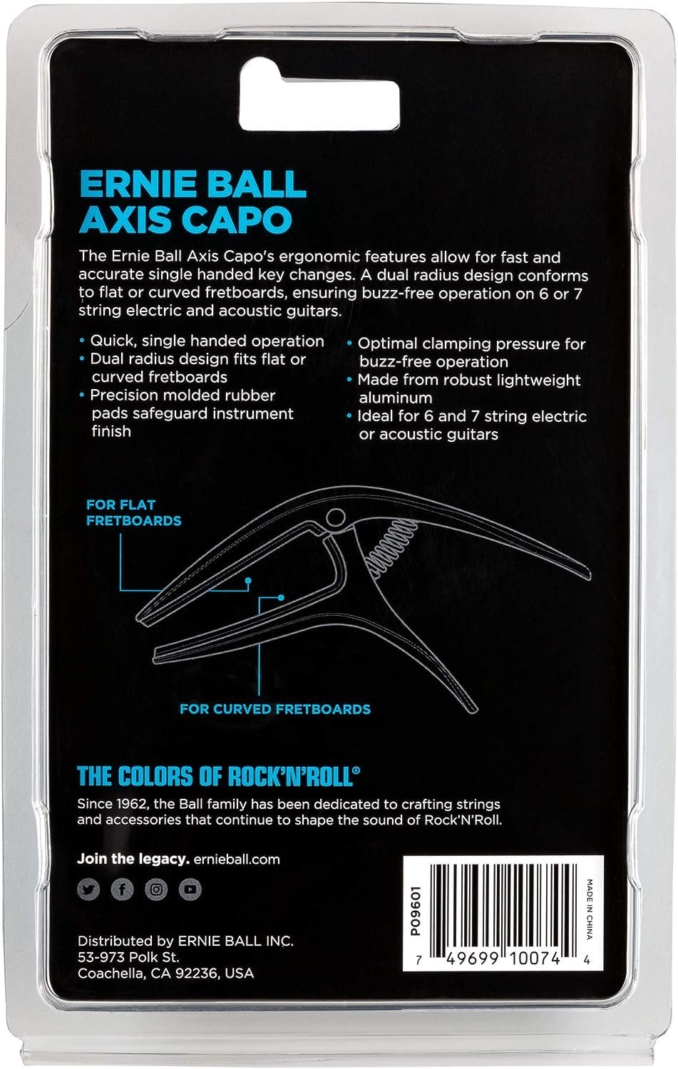 Ernie Ball Axis Dual Radius Capo, Silver Satin (P09601)