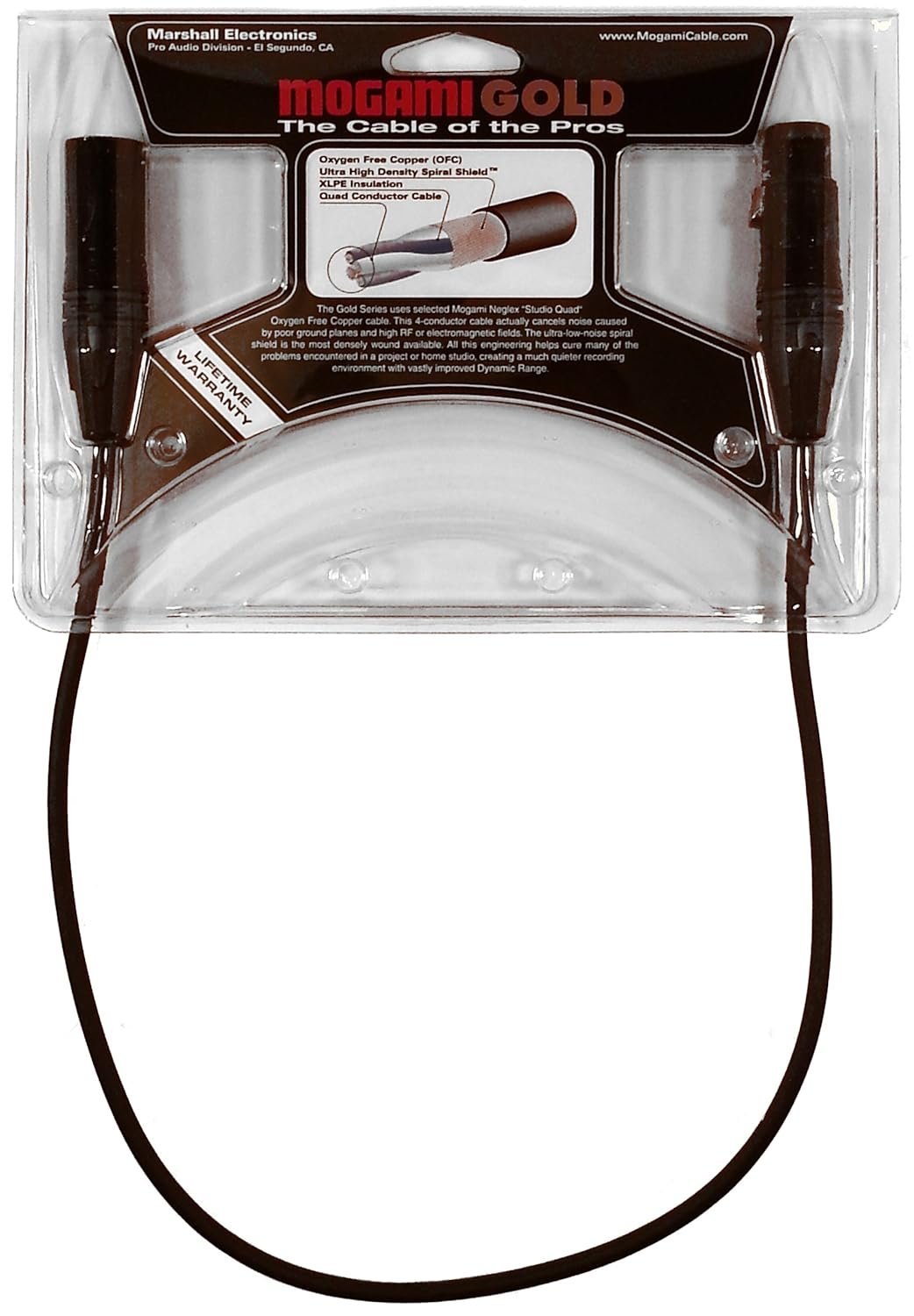 Mogami Gold STUDIO-02 XLR Microphone Cable, XLR-Female to XLR-Male, 3-Pin, Gold Contacts, Straight Connectors, 2 Foot