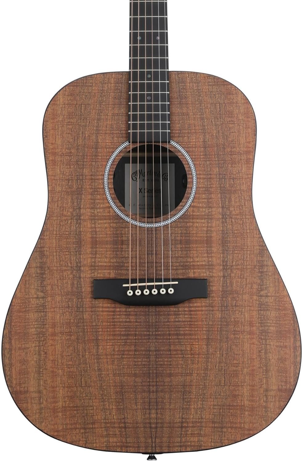 Martin Guitar X Series D-X1E Acoustic-Electric Guitar with Gig Bag, KOA Pattern High-Pressure Laminate, D-14 Fret, Performing Artist Neck Shape