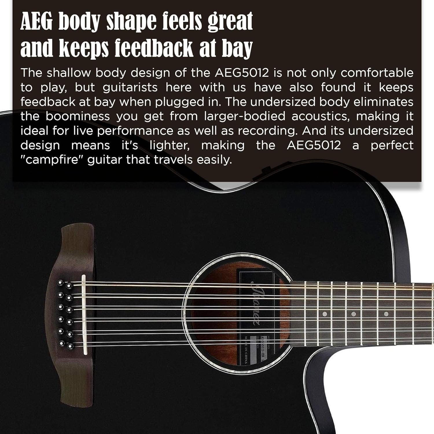 Ibanez AEG5012 AEG Series Single-Cutaway 12-String Acoustic-Electric Guitar, Black