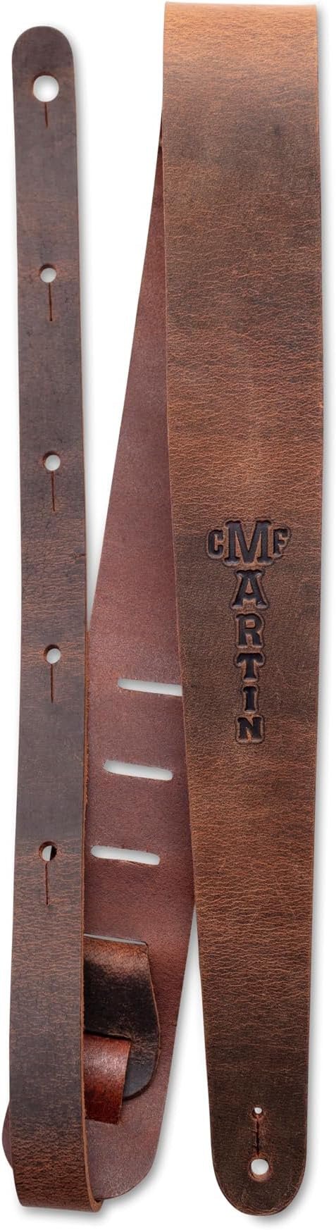 Martin Vintage Leather Guitar Strap – Brown | Lightweight 100% Leather Strap with C. F. Martin Logo