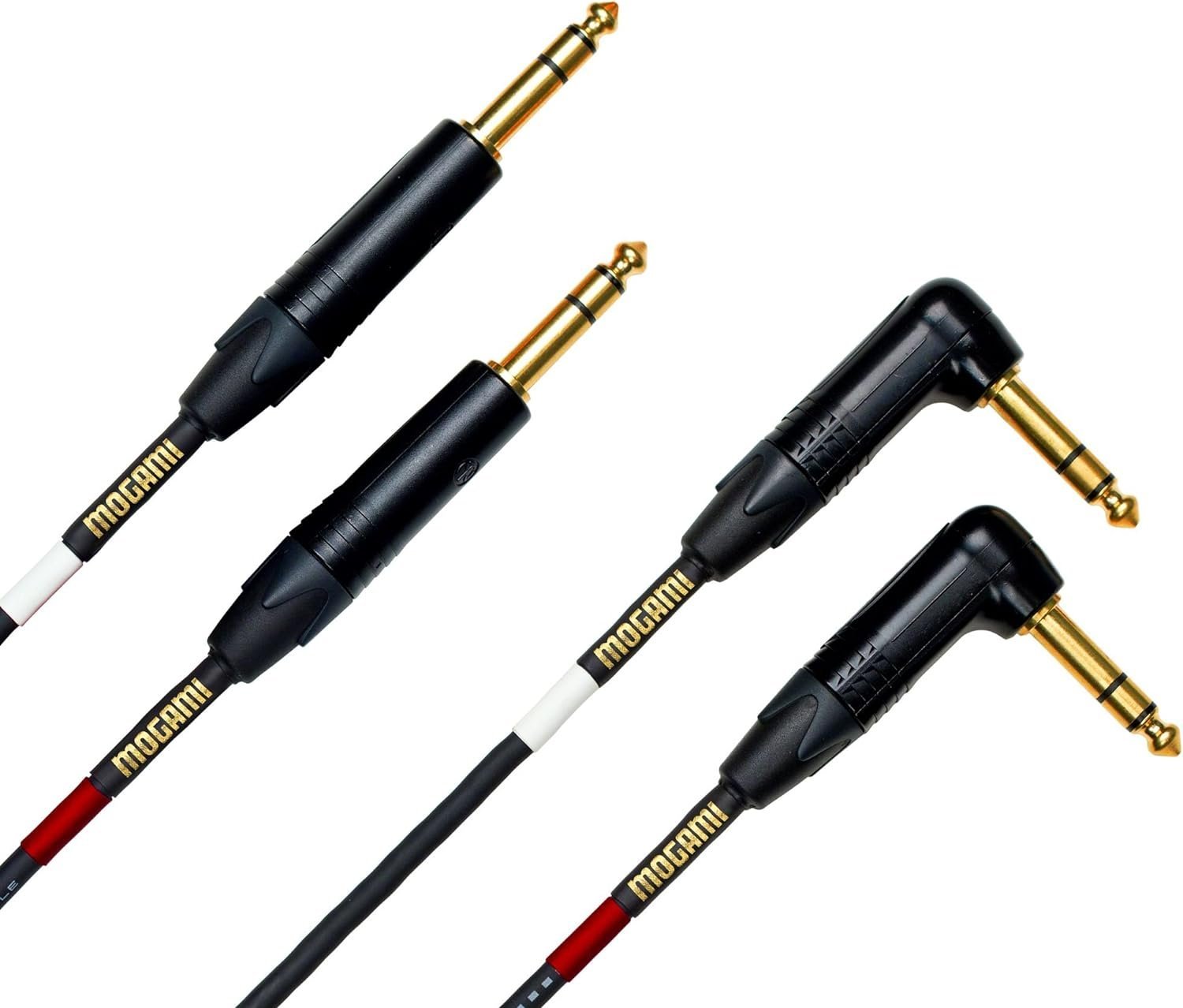 Mogami Gold Key SB-10R Balanced Stereo Keyboard Instrument Cable, 1/4" TRS Male Plugs, Gold Contacts, Dual Right Angle to Dual Straight Connectors, 10 Foot.