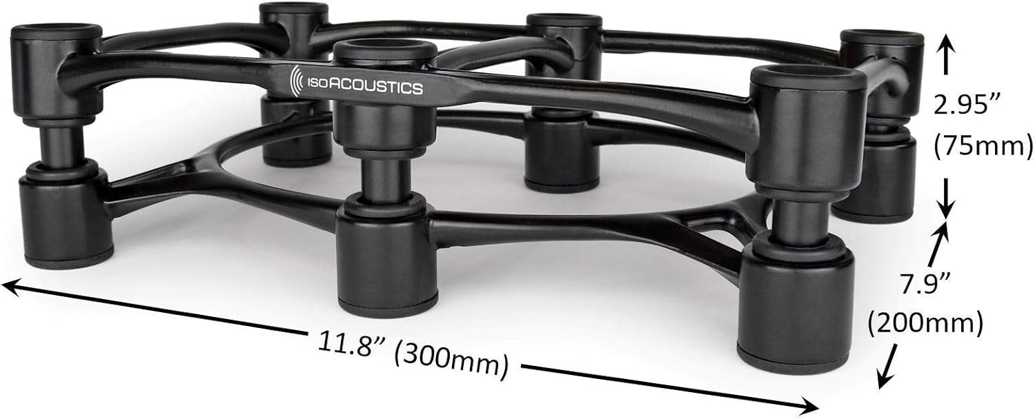 IsoAcoustics Aperta Series Isolation Speaker Stands with Tilt Adjustment: Aperta300 (11.8" x 7.9") Black (Single)