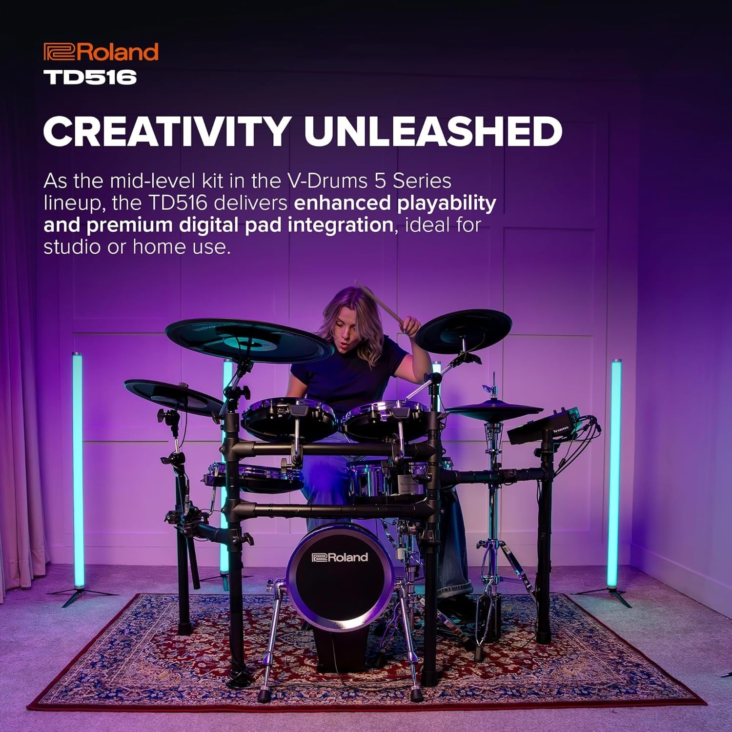 Roland TD516 V-Drums | Compact 5 Series Mid-Level V-Drum Kit | V51 Sound Module | Advanced Sound Technology | Upgraded Pads | Flagship-Grade Features | Integrated Coach Mode