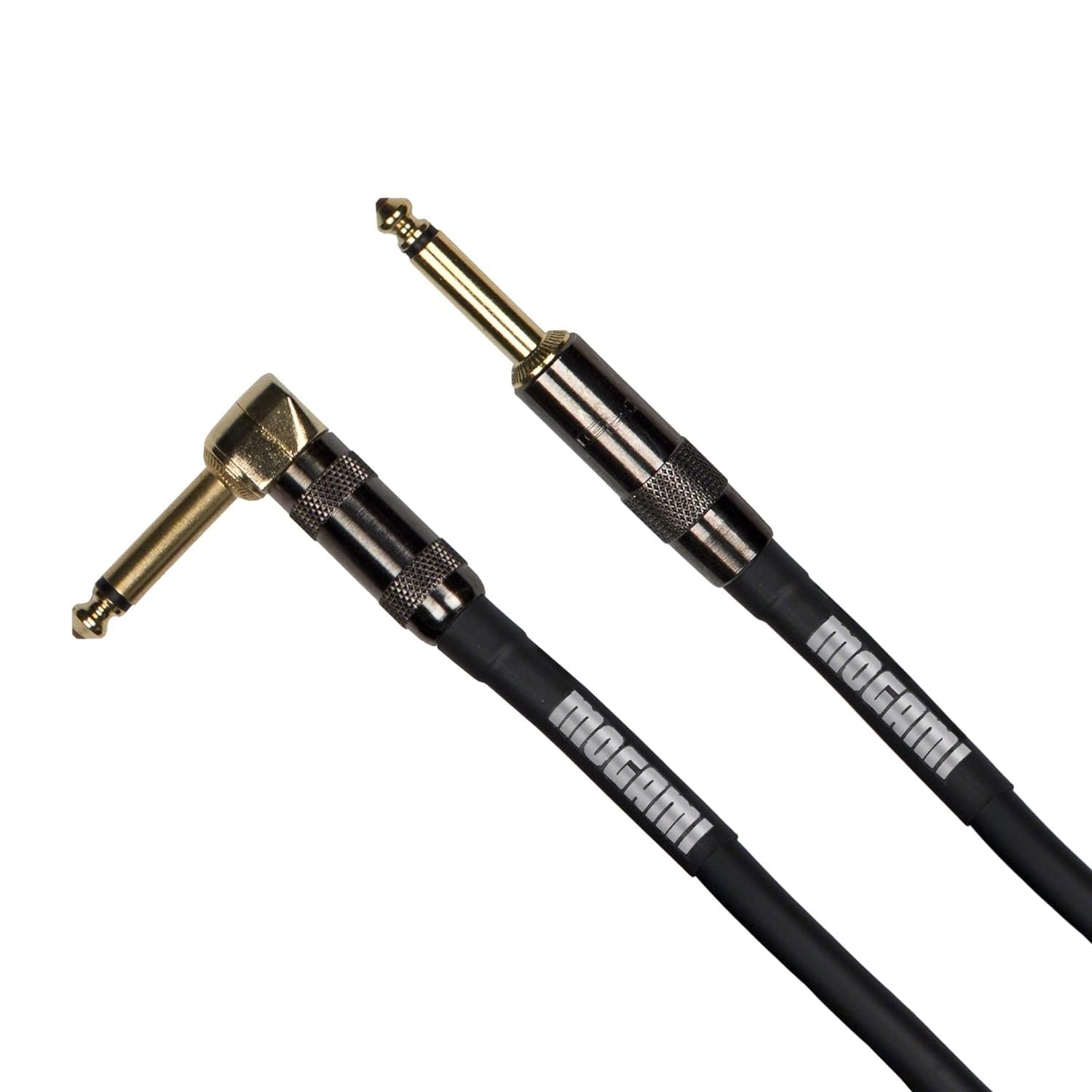 Mogami Platinum GUITAR-12R Instrument Cable, 1/4" TS Male Plugs, Gold Contacts, Right Angle and Straight Connectors, 12 Foot.