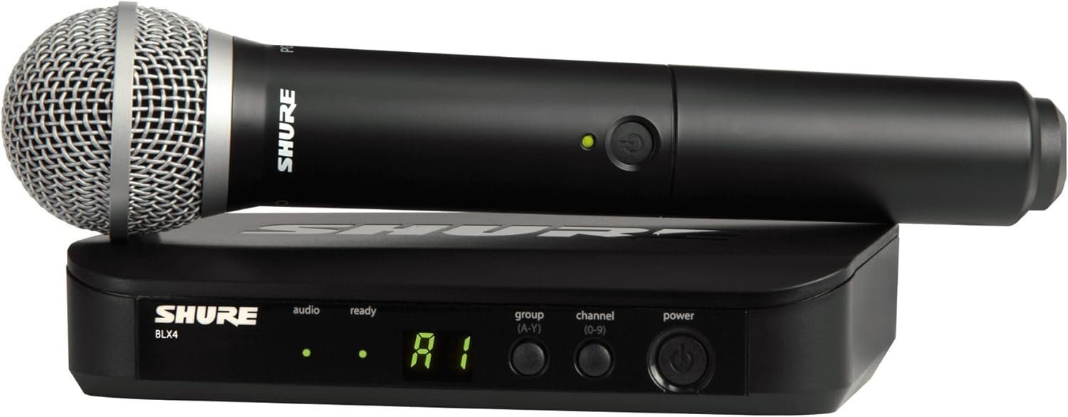 Shure BLX24/PG58 UHF Wireless Microphone System - Perfect for Church, Karaoke, Vocals - 14-Hour Battery Life, 300 ft Range | Includes PG58 Handheld Vocal Mic, Single Channel Receiver | H10 Band