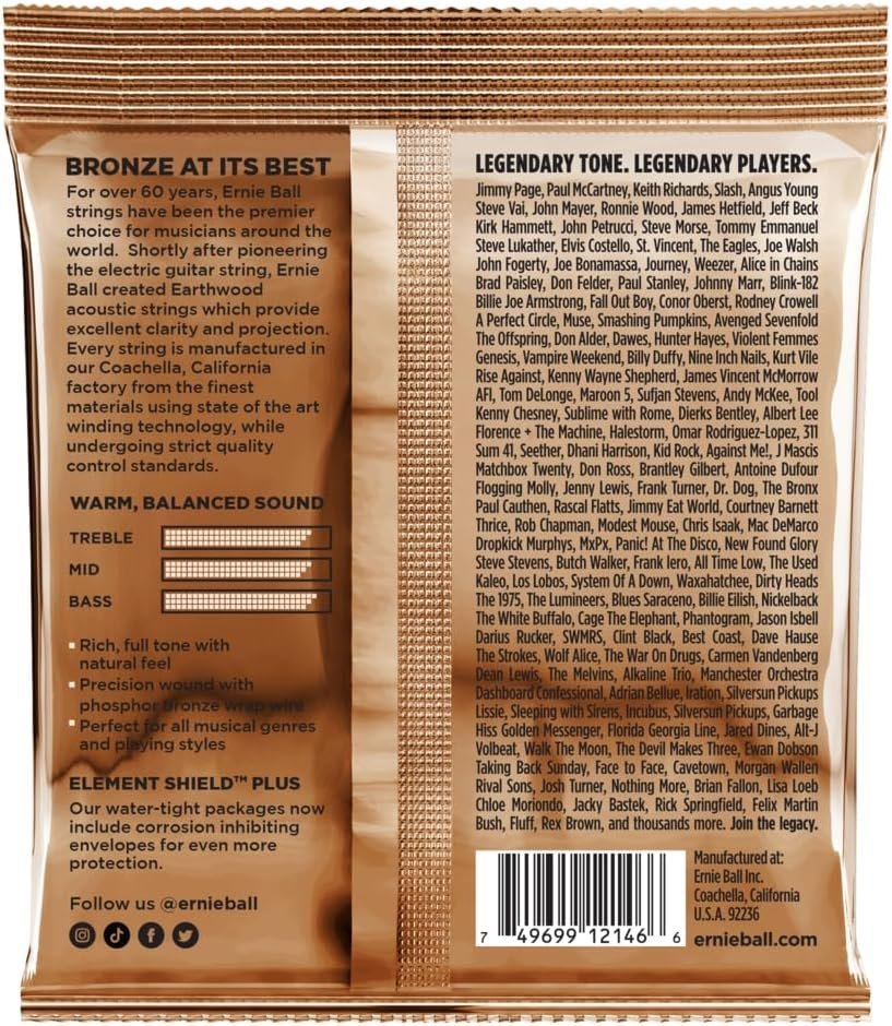 Ernie Ball Earthwood Medium Light Phosphor Bronze Acoustic Guitar Strings, 12-54 Gauge (P02146)