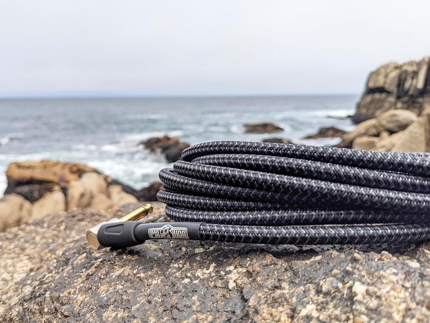 Pig Hog - PCH20BKR PC-H20BKR Right-Angle 1/4" to 1/4" Black Woven Guitar Instrument Cable, 20 Feet