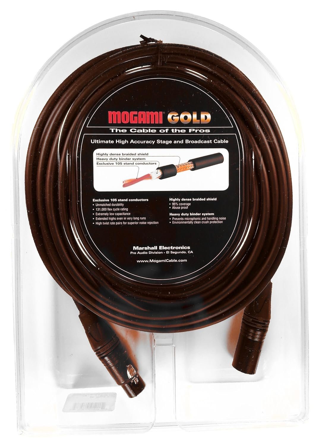 Mogami Gold STAGE-50 XLR Microphone Cable, XLR-Female to XLR-Male, 3-Pin, Gold Contacts, Straight Connectors, 50 Foot.