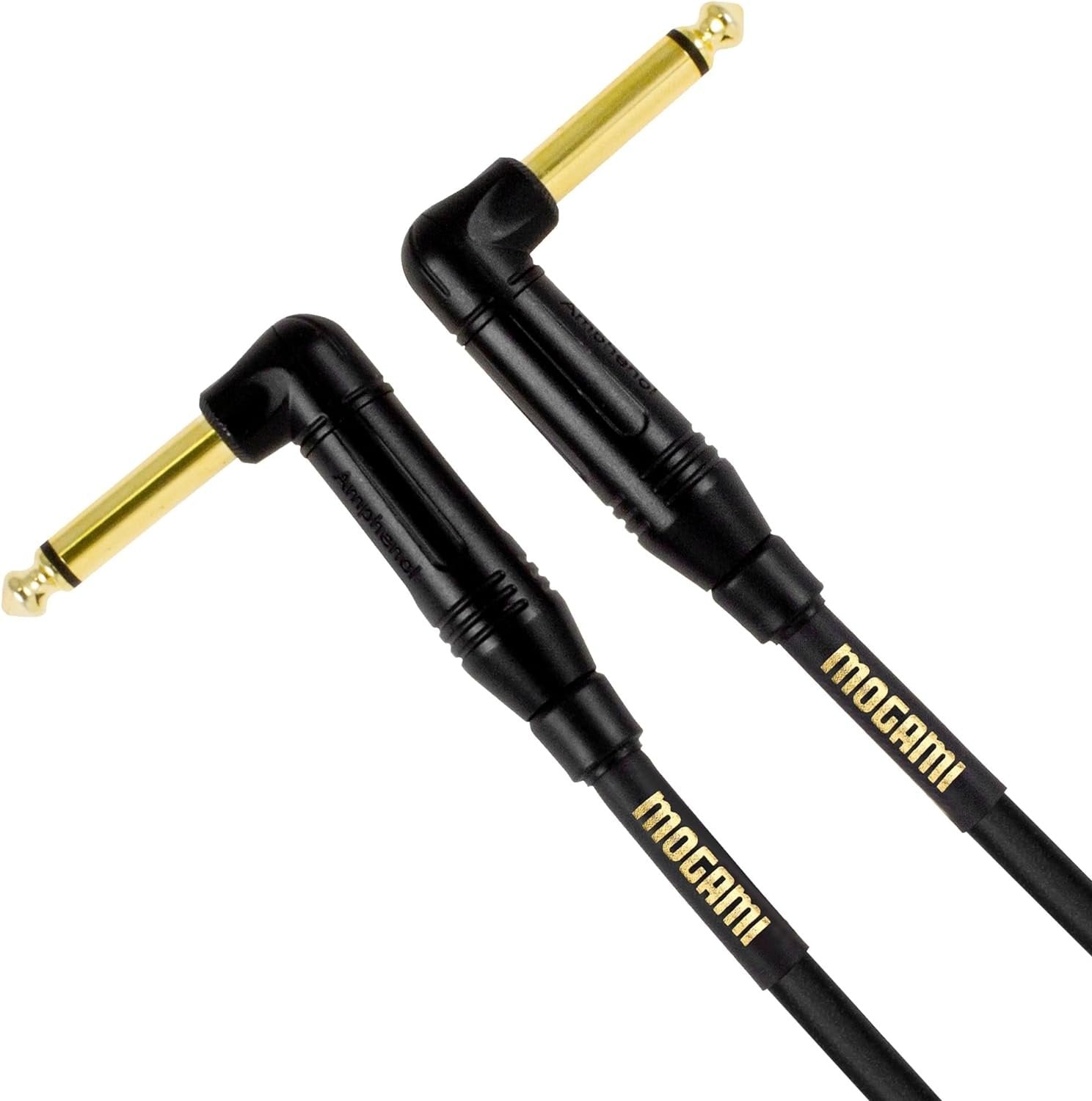 Mogami Gold Instrument-0.5RR Guitar Pedal Effects Instrument Cable, 1/4" TS Male Plugs, Gold Contacts, Right Angle Connectors, 6 Inch