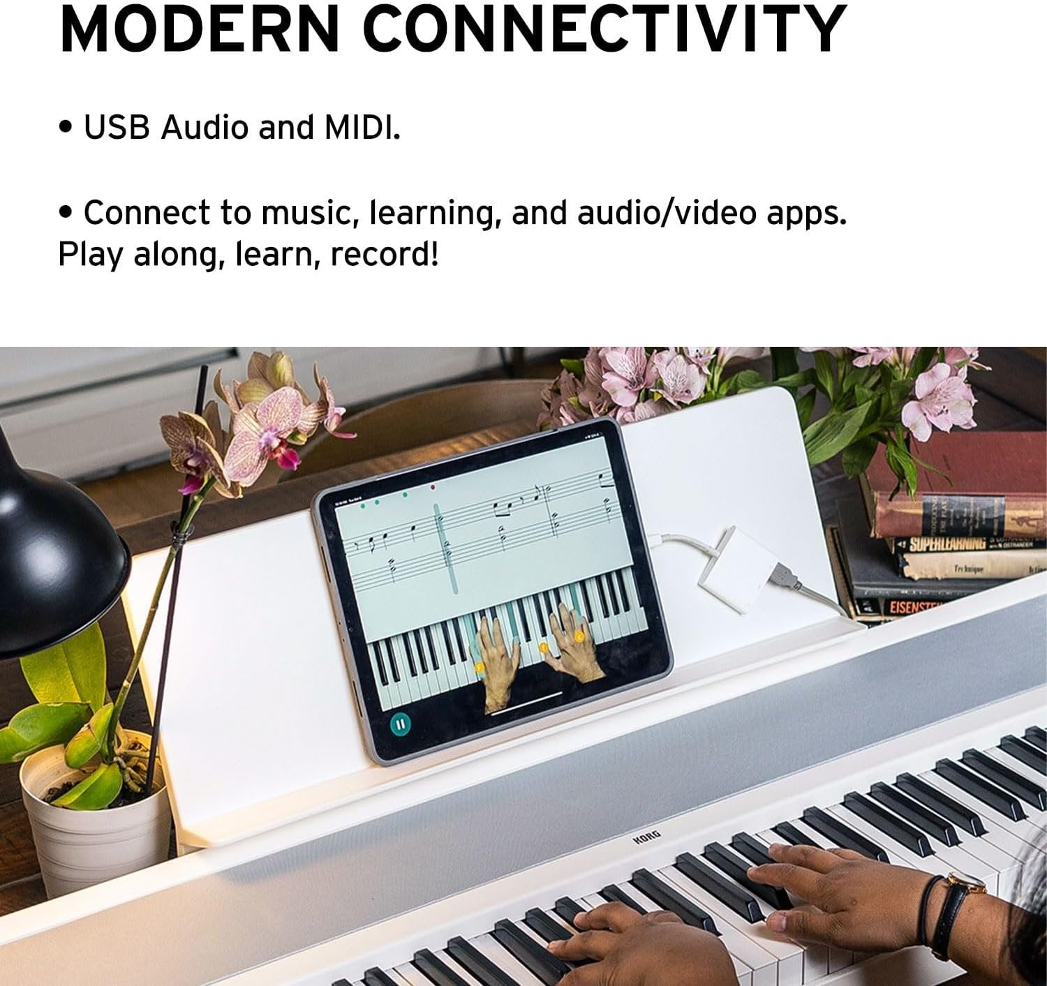 KORG B2 Portable Digital Piano with 88-Key Full Size Weighted Keyboard, Built-in Speakers, Music Stand, Sustain Pedal, and Power Supply (B2WH)