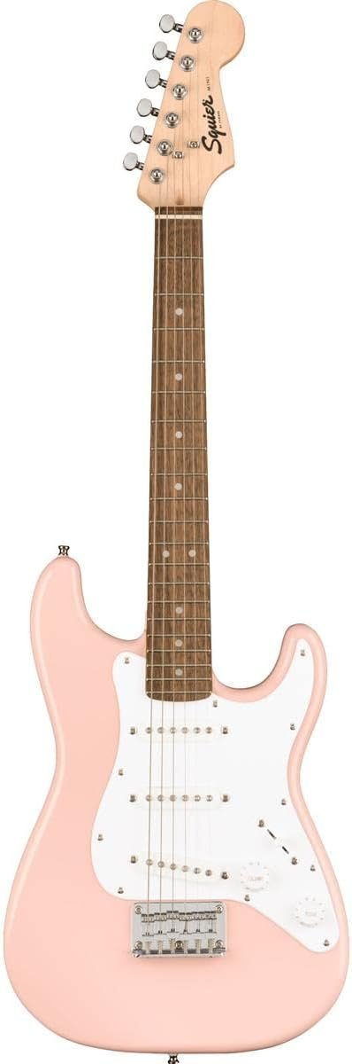 Squier Mini Stratocaster Electric Guitar, Shell Pink, Laurel Fingerboard