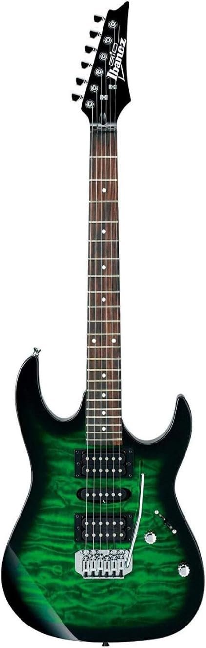 Ibanez 6 String Solid-Body Electric Guitar, Right, Transparent Green Burst (GRX70QATEB)
