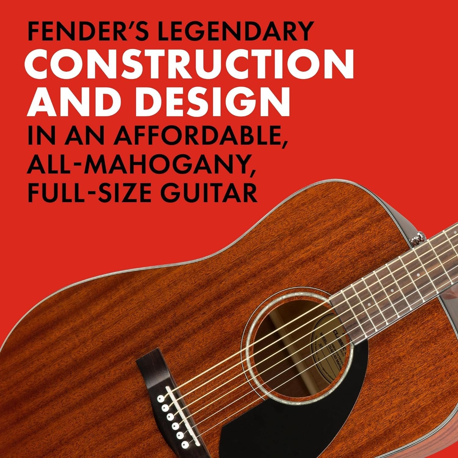 Fender Acoustic Guitar, CD-60S, with 2-Year Warranty, Dreadnought Classic Design with Rounded Walnut Fingerboard, Glossed Finish, All-Mahogany Construction