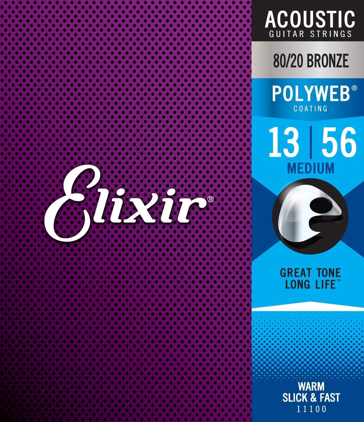 Elixir Strings 80/20 Bronze Acoustic Guitar Strings w POLYWEB Coating, Medium (.013-.056) 11100