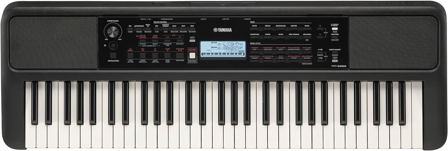 Yamaha PSR-E383 61 Touch Sensitive Keys Portable Keyboard for Beginners with Music Rest, Power Adapter