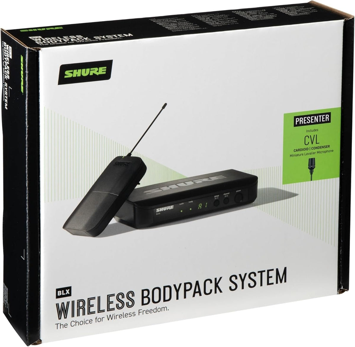 Shure BLX14/CVL Wireless Microphone System - 14-Hour Battery Life, 300 ft Range, UHF | Includes CVL Lavalier Mic, Bodypack Transmitter, Single Channel Receiver | H10 Band (BLX14/CVL-H10)