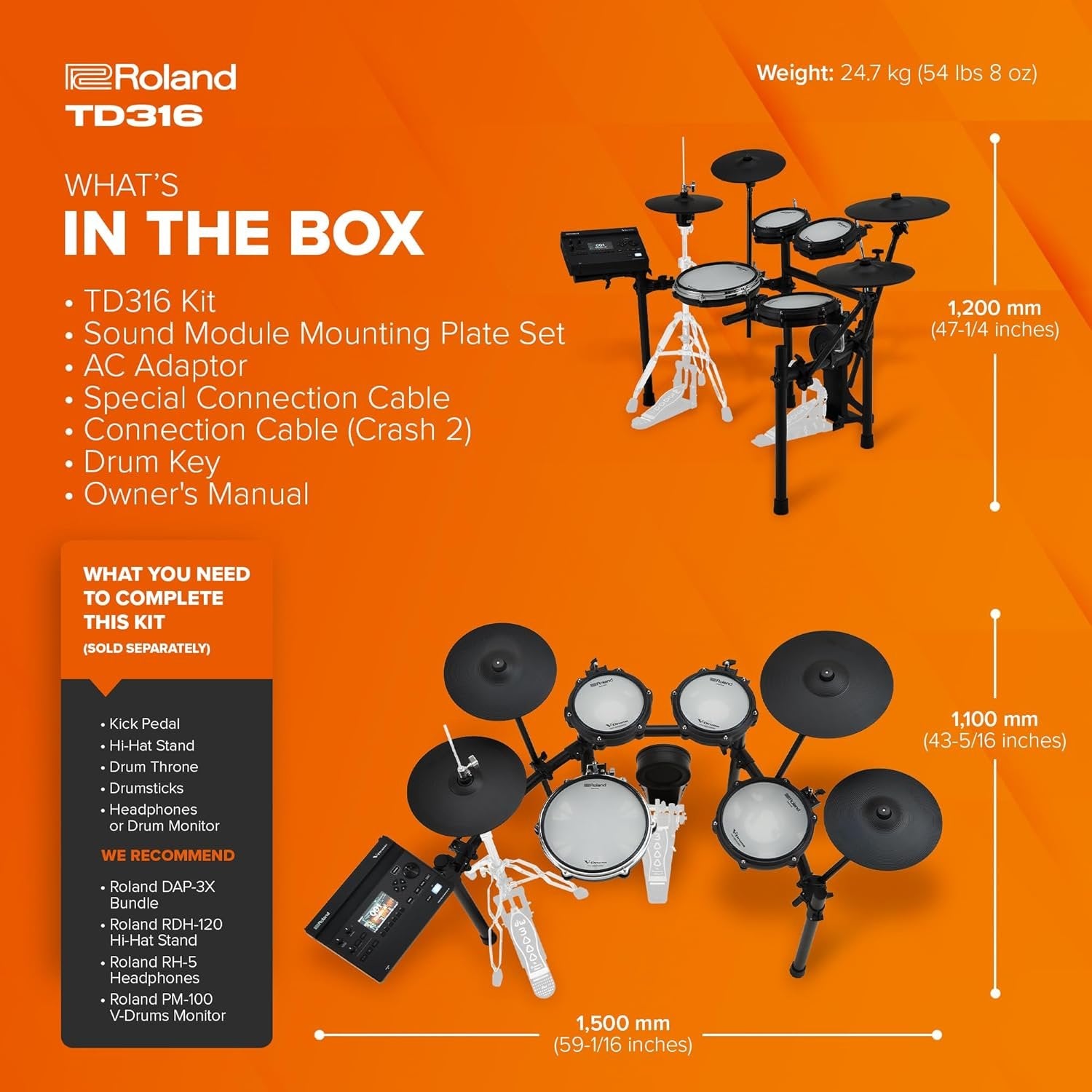 Roland TD316 V-Drums | Compact 3 Series Mid-Level V-Drum Kit | V31 Sound Module | Advanced Sound Technology | Upgraded Pads | Powerful Sensor Technology | Integrated Coach Mode | Expanded I/O Features