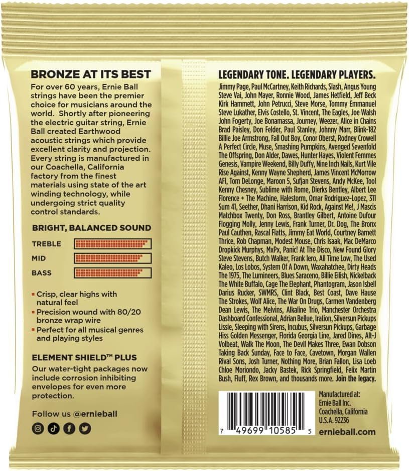 Ernie Ball Earthwood Custom Light 80/20 Bronze Acoustic Guitar Strings, 11.5-54 Gauge (P02007)